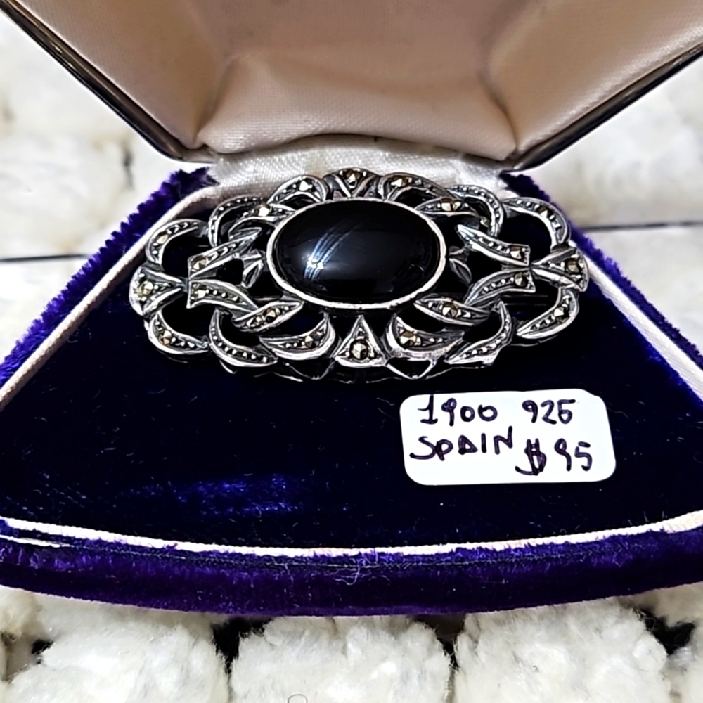 Antique, vintage, marcasite brooch, 1900 ,925 sterling silver, made in Spain